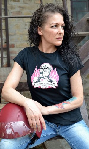 Fekete női motoros póló Csajok a motoron logóval
